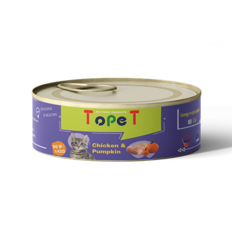 نچرال - کنسرو مرغ و کدو حلوایی گربه 80گرمی توپت