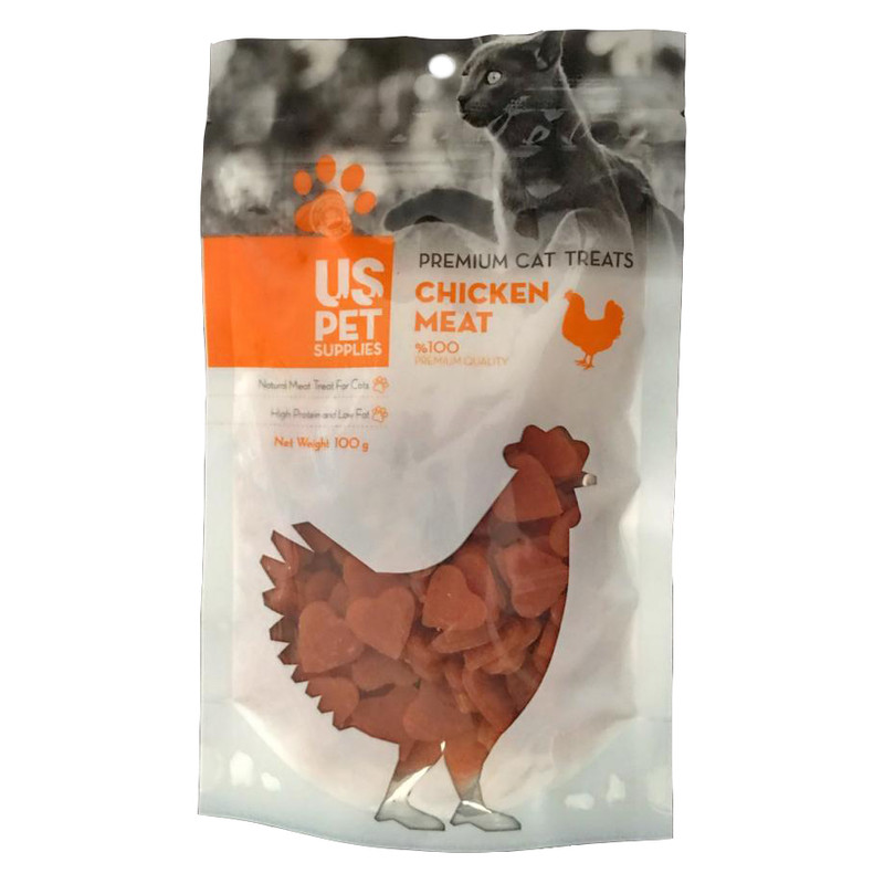 تشویقی گربه مرغ تکه ای بلوبری و گوجی بری 100گرمی us pet